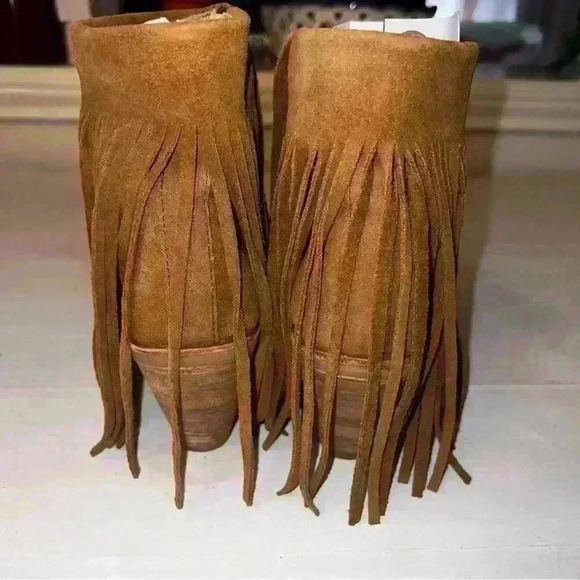 KOOLABURRA Piaz II Chestnut Suede Fringe Heel Sandals/Ankle Boot Zip Sz 6.5 - Picture 6 of 11